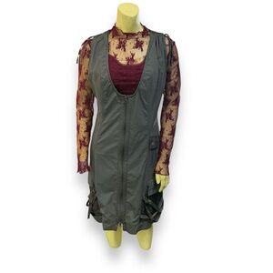 LAUREN VIDAL unique dress textural greys grays pockets ties art-wear M layer